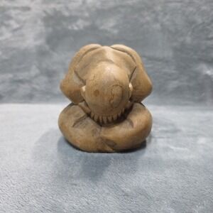 Vintage Hand Carved Wooden Weeping Buddha Sculpture, 4".
